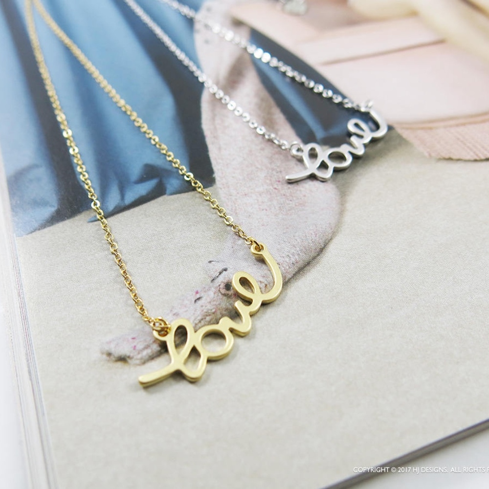 Love Necklace - Script Love in Gold & Silver